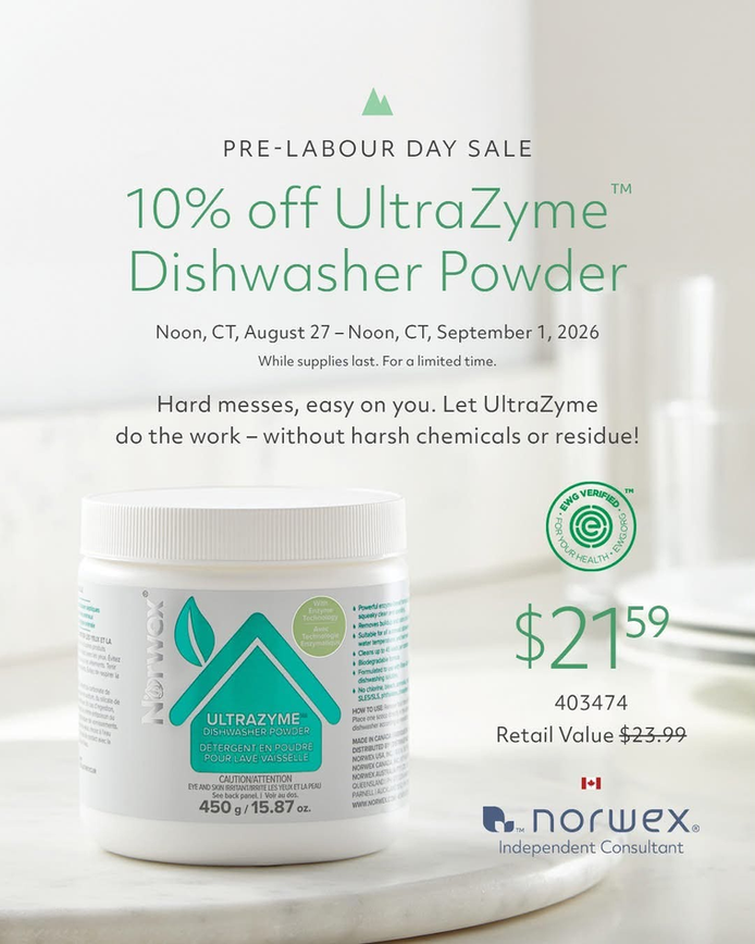 Norwex UltraZyme Dishwasher Powder 10% off Labour Day sale in Canada