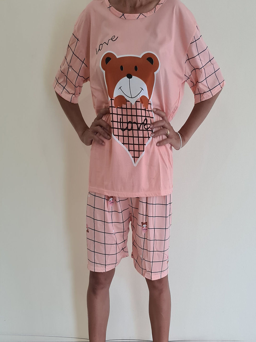 Thumbnail: Adult baby PYJAMA, Pink Brown bear. Abdl pyjama, sissy t-shirt top &  shorts set