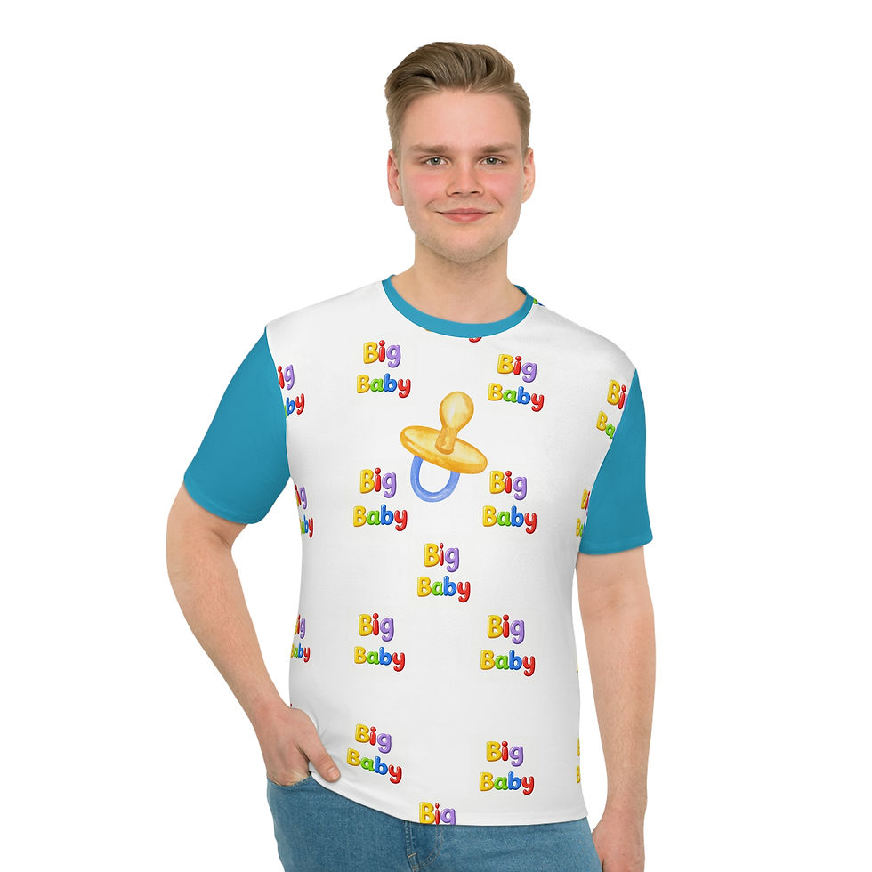 Miniatura: Big Baby on white with turquoise blue sleeves T-Shirt, AOP Print Ships Worldwide