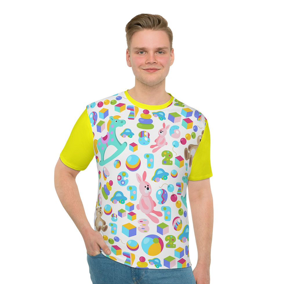 Thumbnail: Rocking horse bunnies yellow short sleeves T-Shirt, AOP Print Ships Worldwide