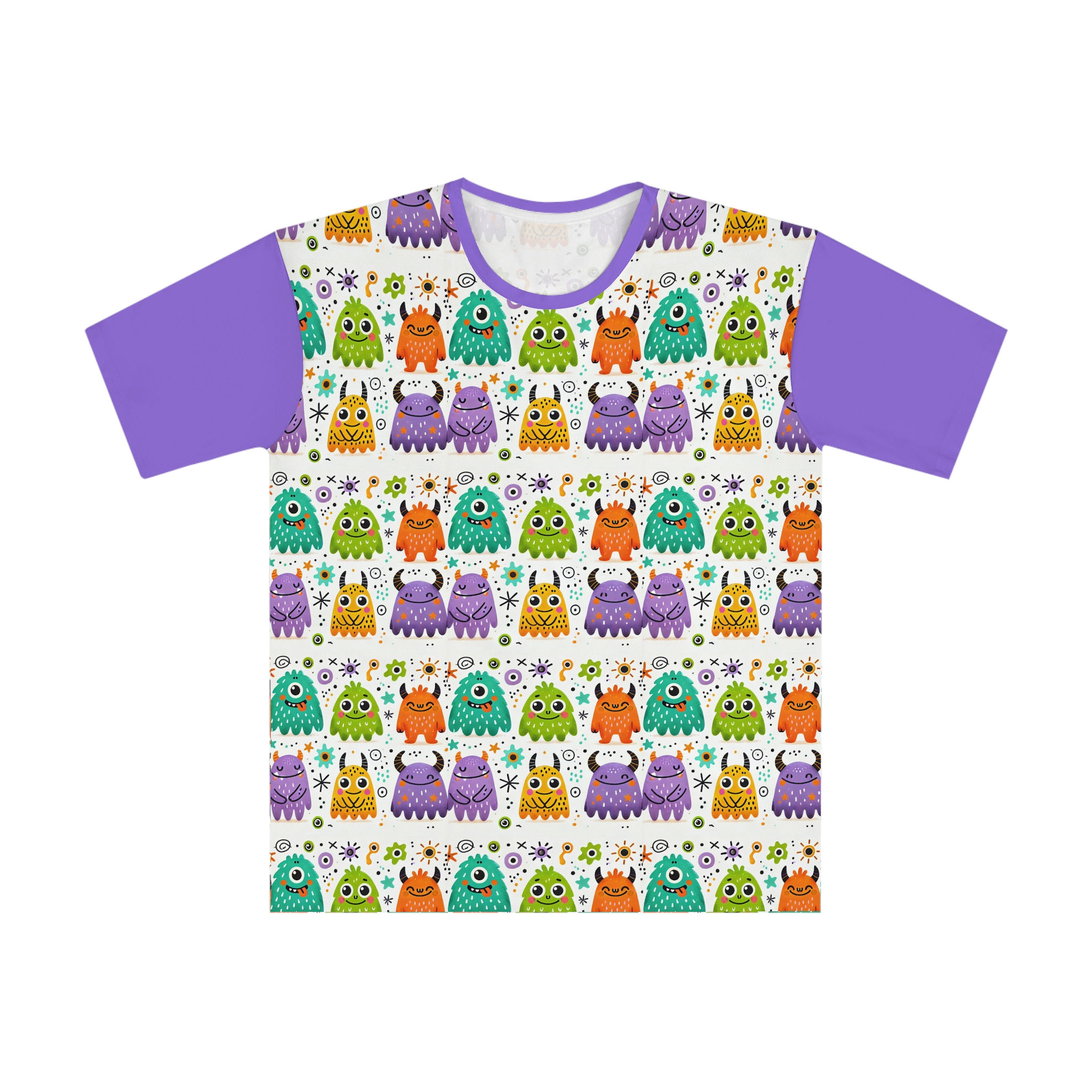 Kid's monsters on purple with short sleeves, quality T-Shirt, Ships W/wide
