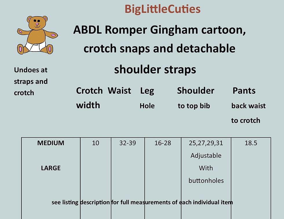 Thumbnail: ABDL ROMPER, DUNGAREE, Blue. Adj. straps. Undo straps and crotch with buttons.