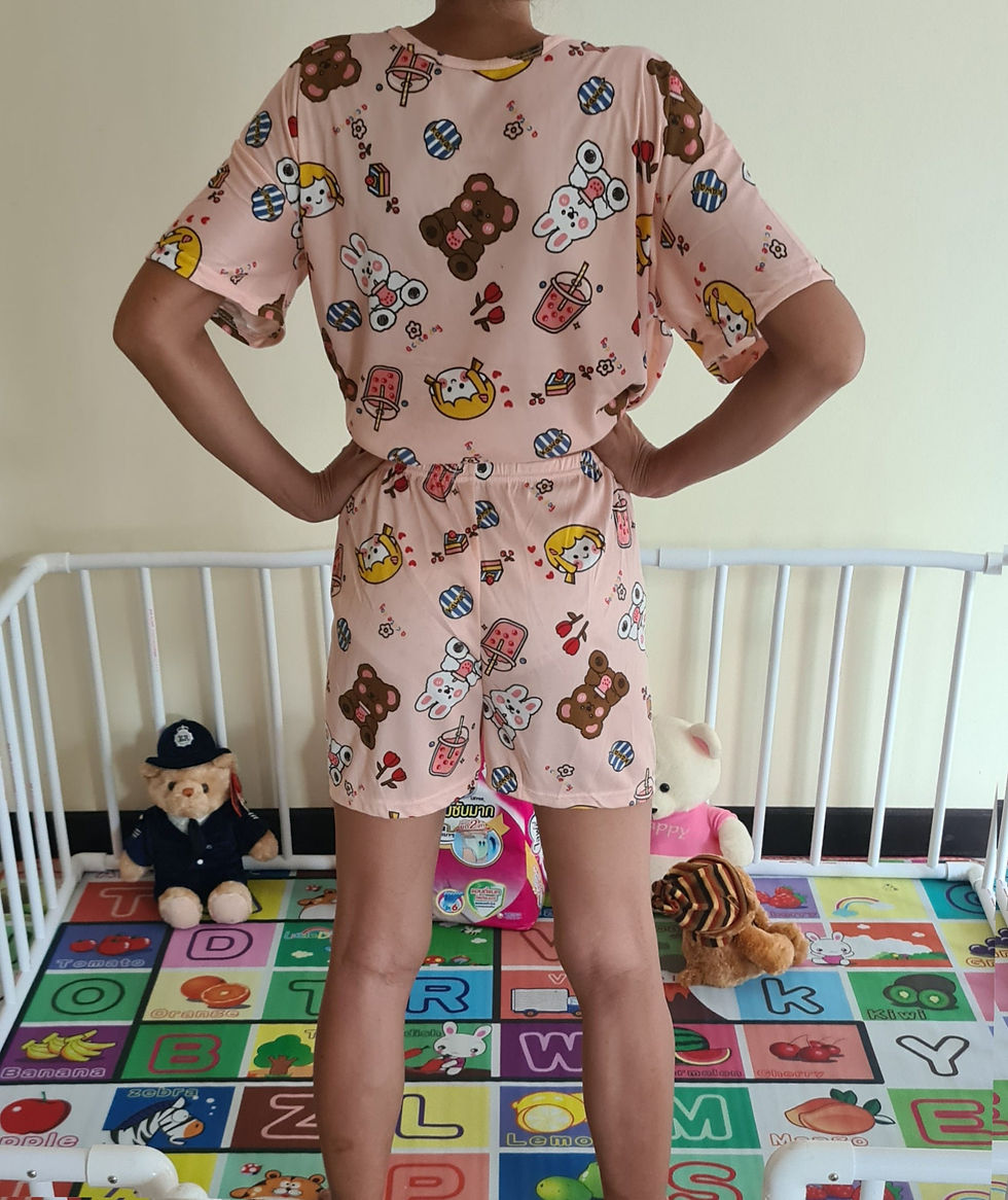 サムネイル： Adult baby PYJAMA. Pink bear. Sissy t-shirt top and shorts set. Stretchy & light
