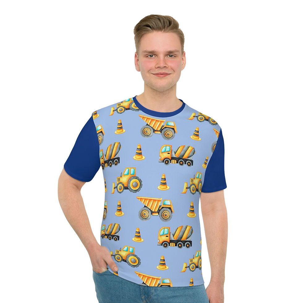 Thumbnail: Trucks on blue background & blue short sleeves T-Shirt AOP Print Ships Worldwide