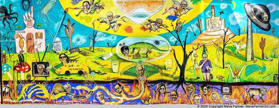Maria Farmer painted what courts never could: Epstein’s world as a grotesque circus of power, DNA delusions, and enablers dancing in hellfire. Call it survivor art, call it whistleblower surrealism — either way, it’s a museum of red flags.