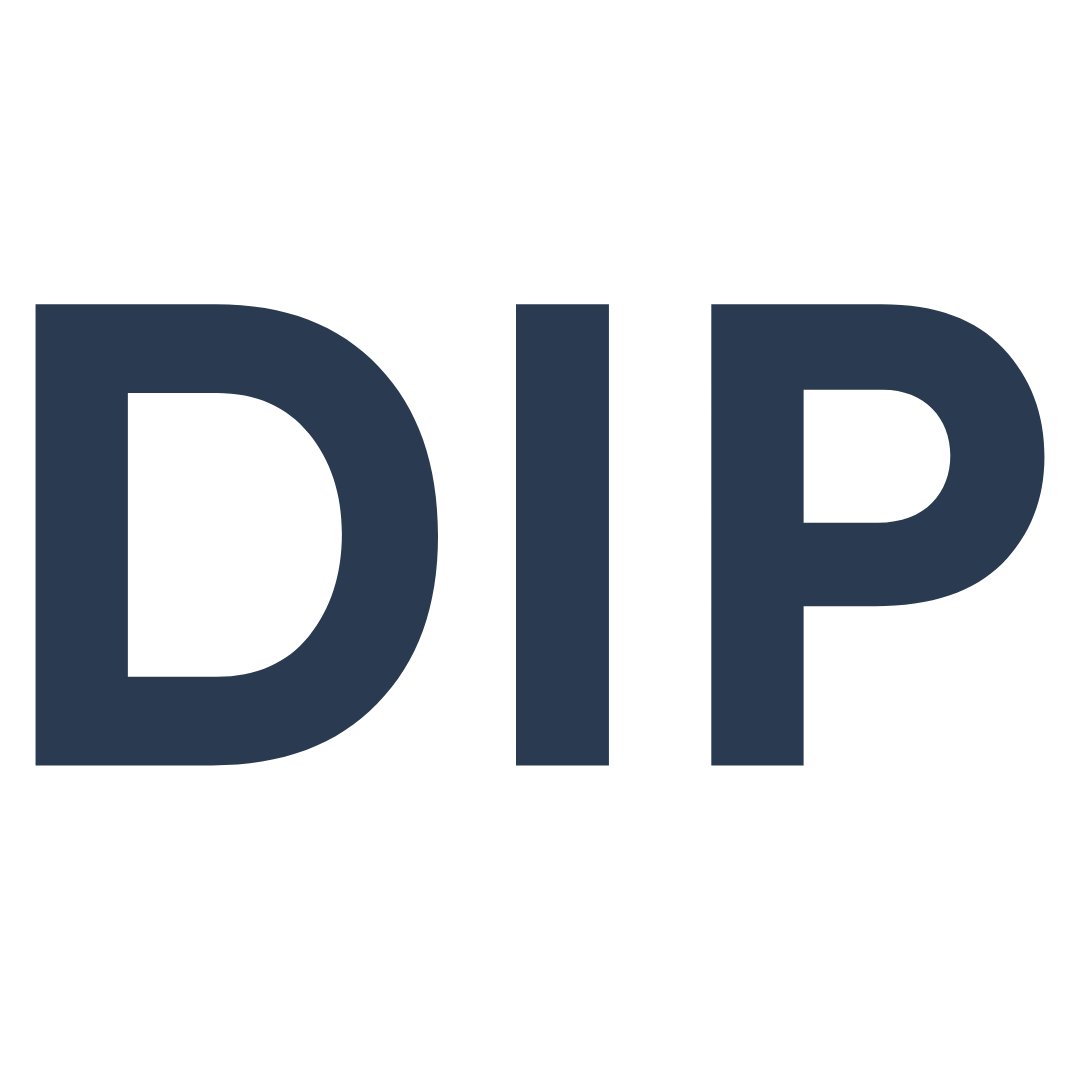 Modrý nápis DIP na černém pozadí