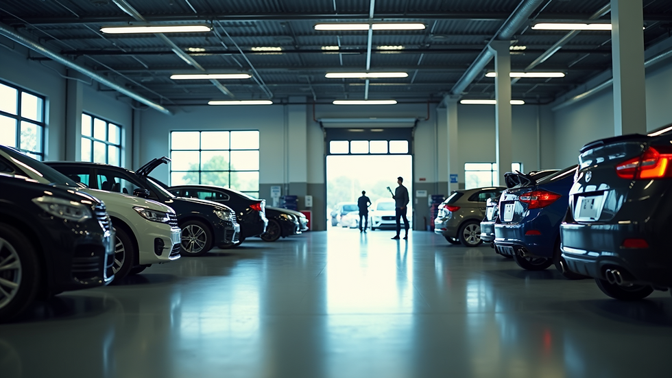Eye-level view of a busy auto service center
