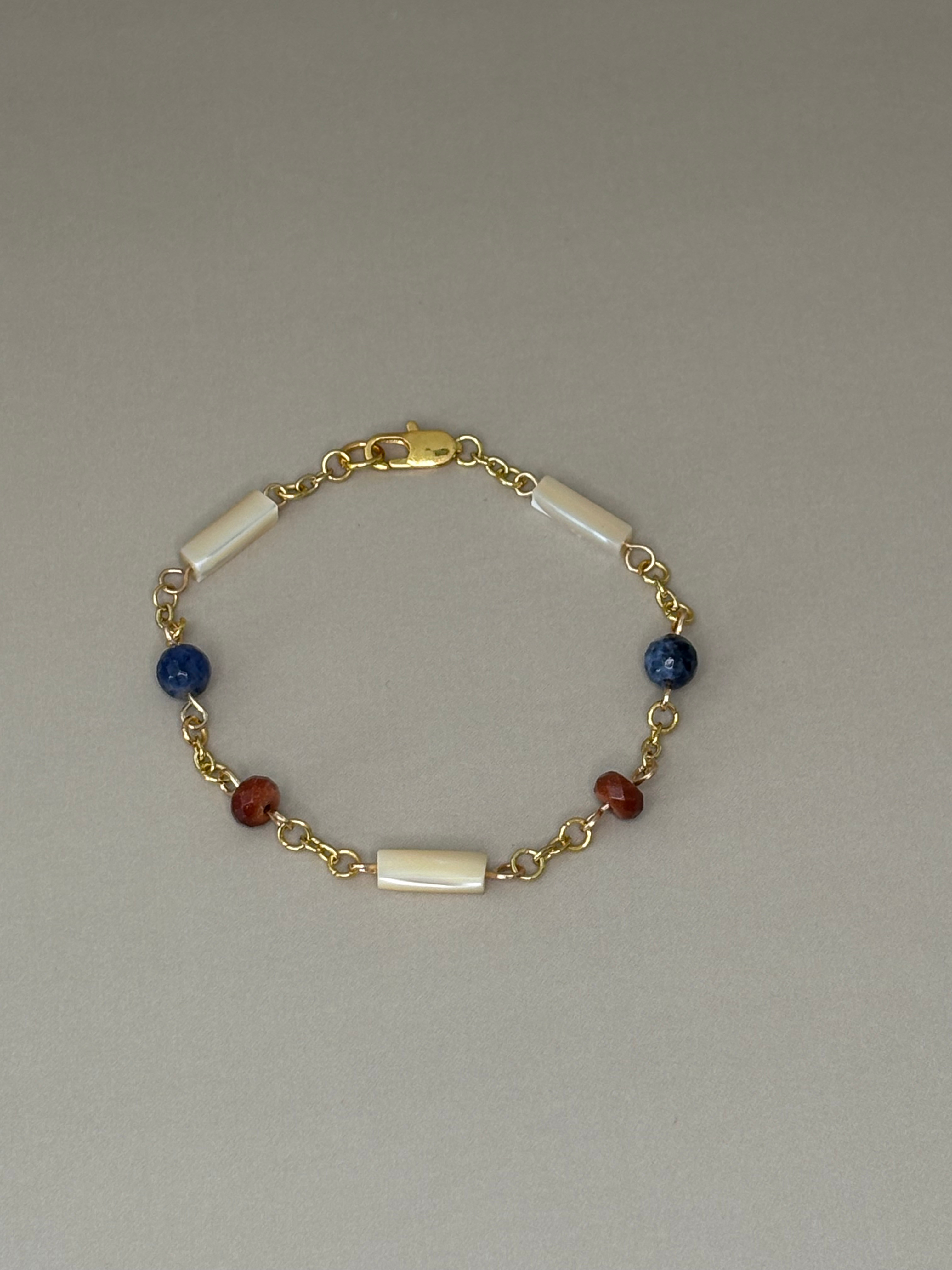 Mother of Pearl, Lapis Lazuli, Goldstone Bracelet