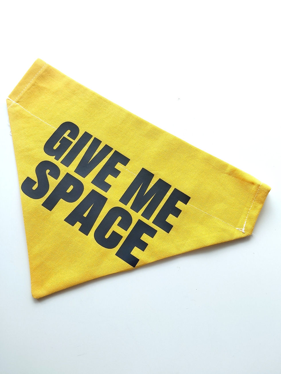 Yellow Over collar dog bandana with bold black GIVE ME SPACE TEXT