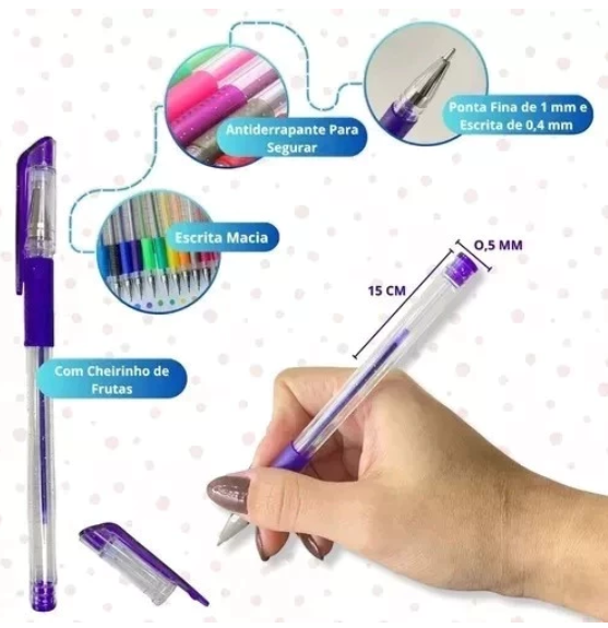 KIT 24 Caneta Gel Colorgel Perfumadas Com Glitter- LOJA MINIME