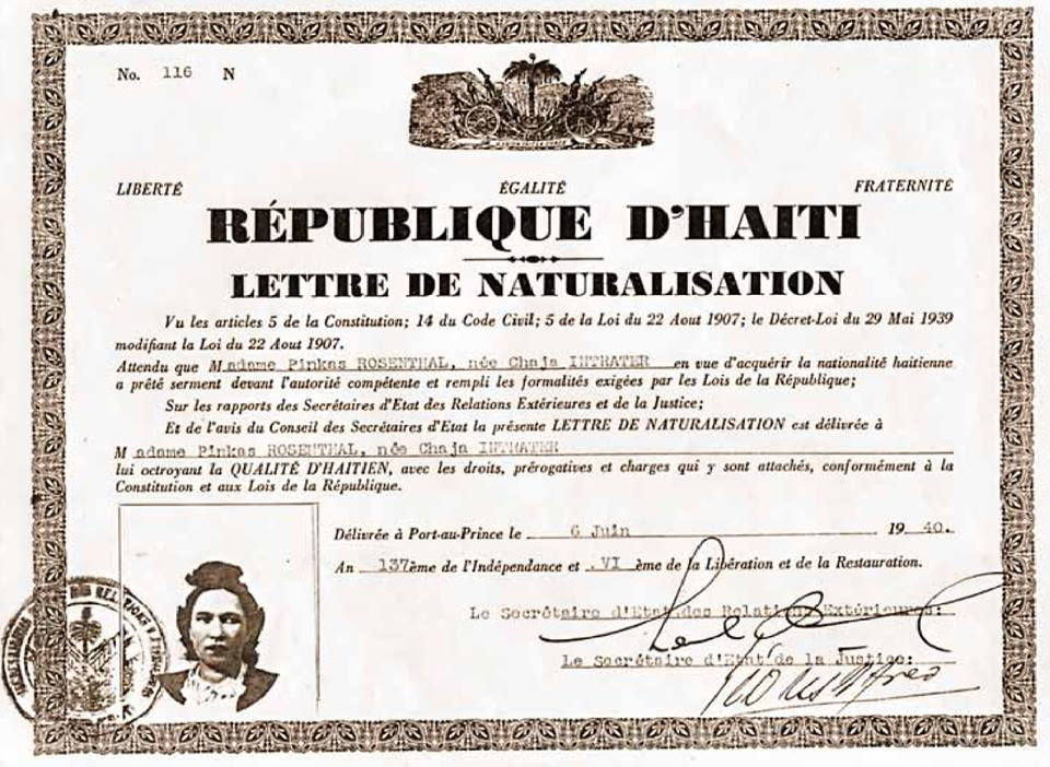 Lettre de naturalisation, 1940.
