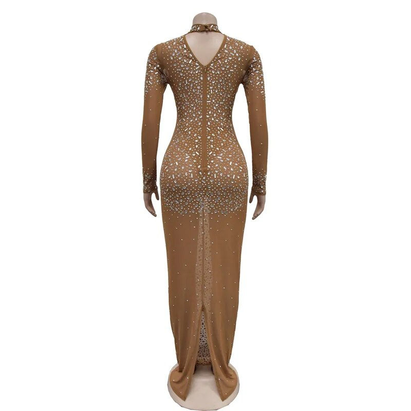 Miniature : Long sleeve mesh rhinestone dress