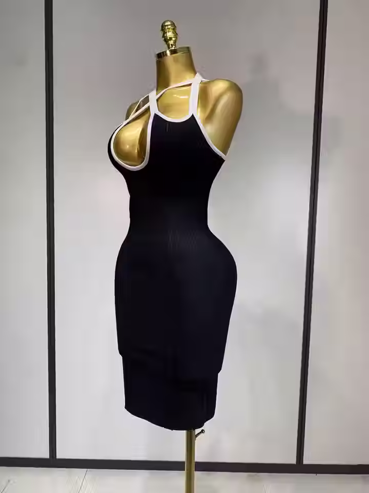 Miniatură: Halter neck bodycon bandage dress