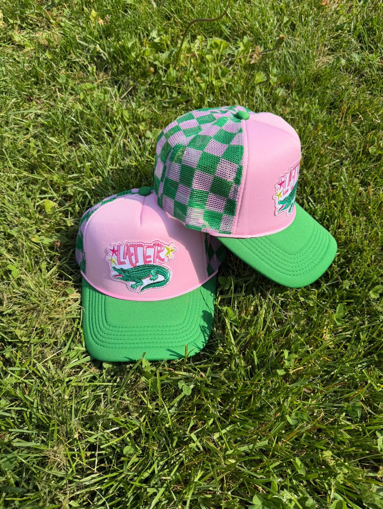 Later Gator Pink And Green Trucker Hat