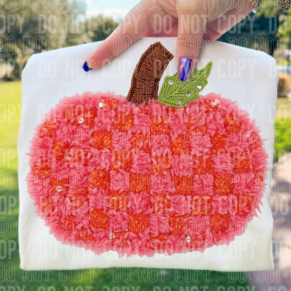 Orange and Pink Checkered Pumpkin Faux Yarn