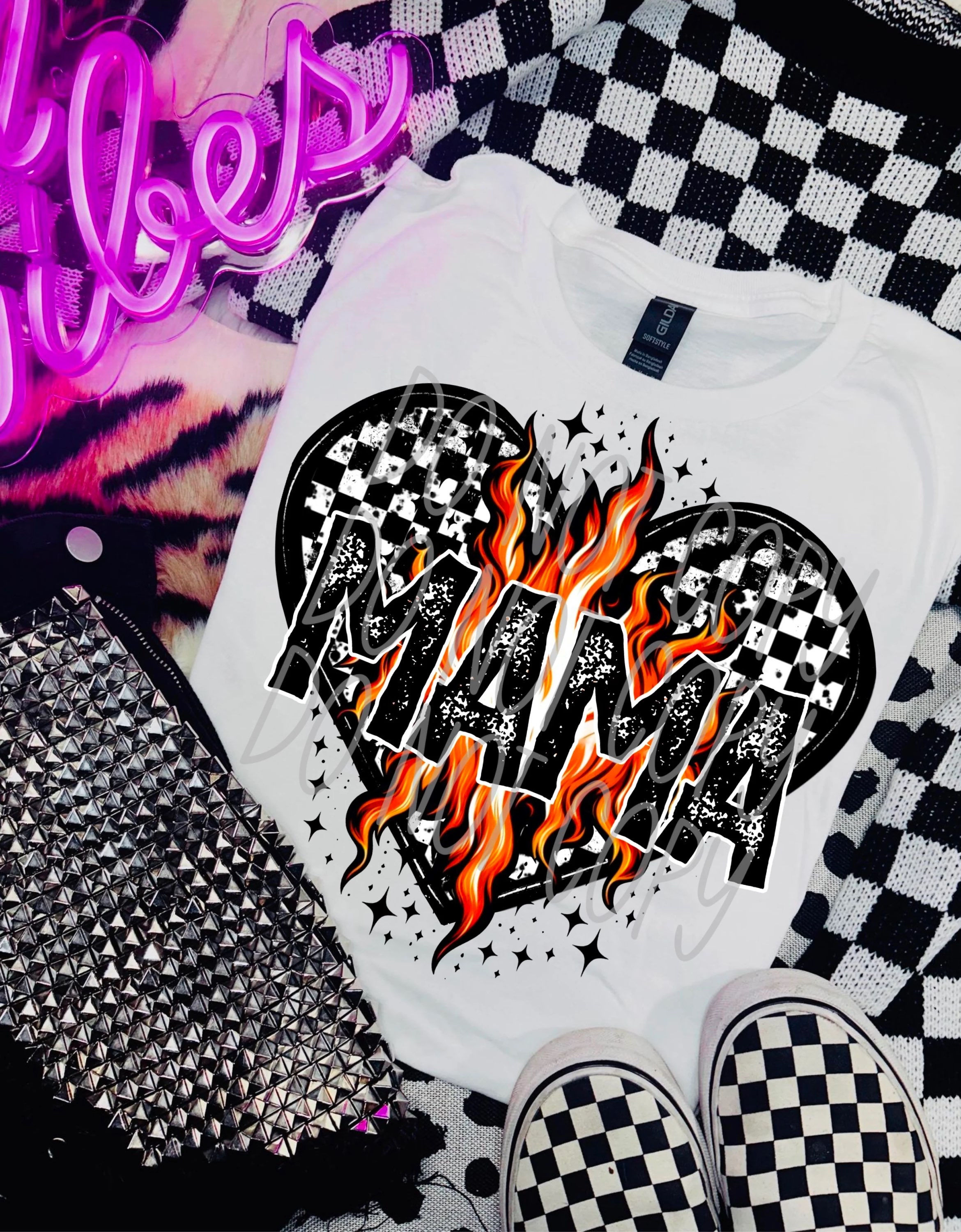 Fire Checkered Mama Heart