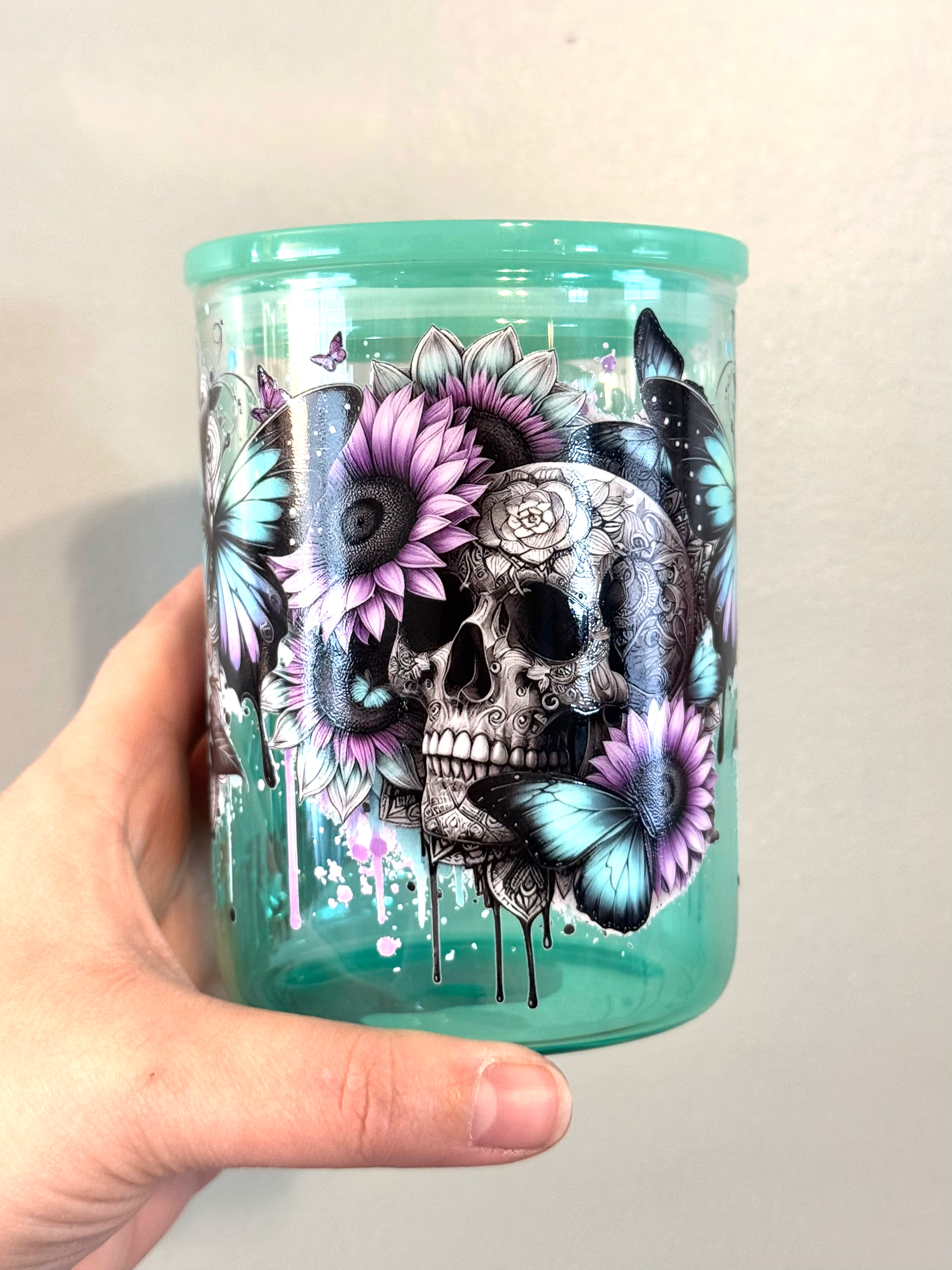 Skulls , Butterflies & Sunflowers || Gradient Glass Mug || 16oz
