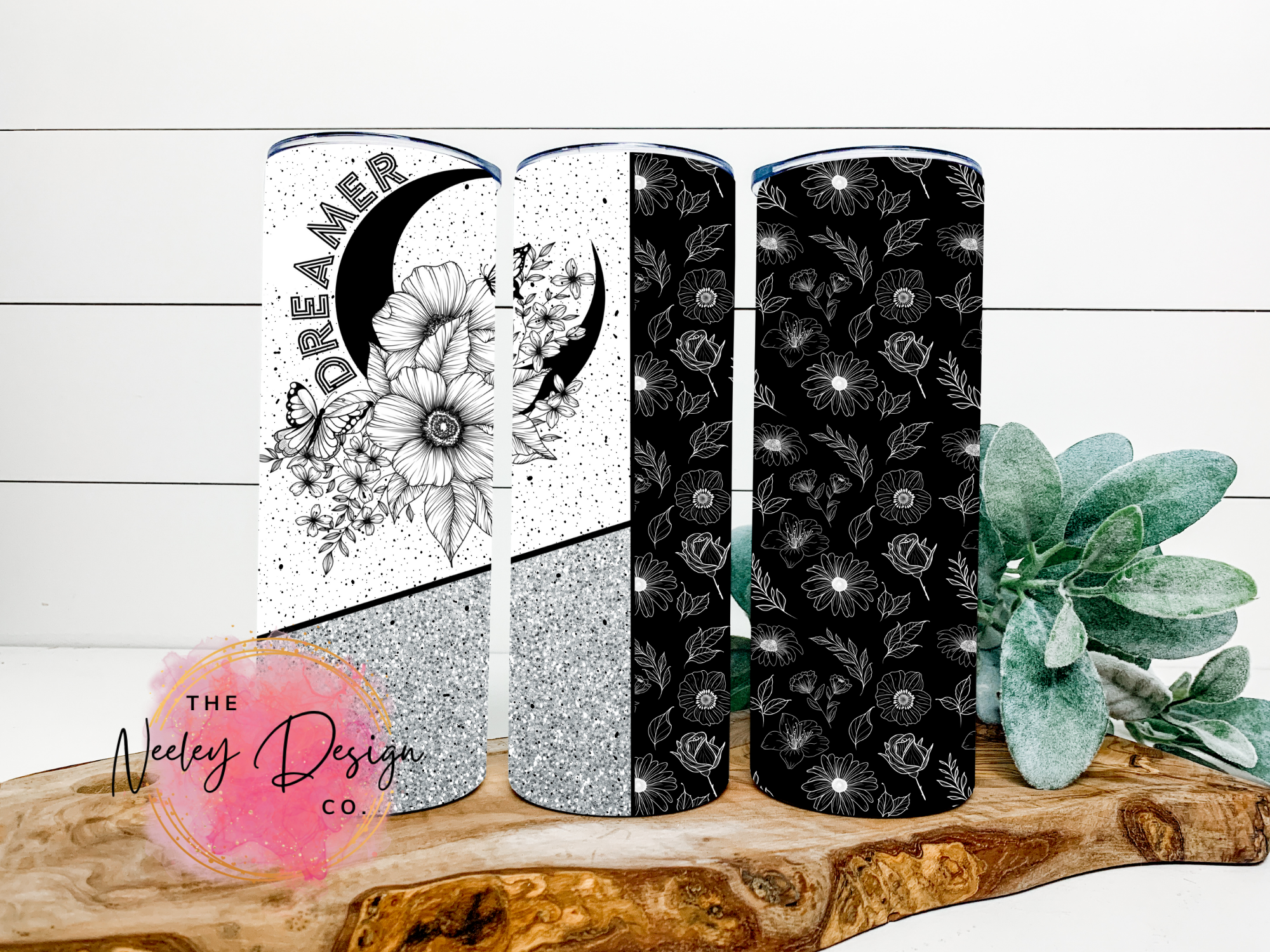 Dreamer Black Floral Stainless Steel Tumbler