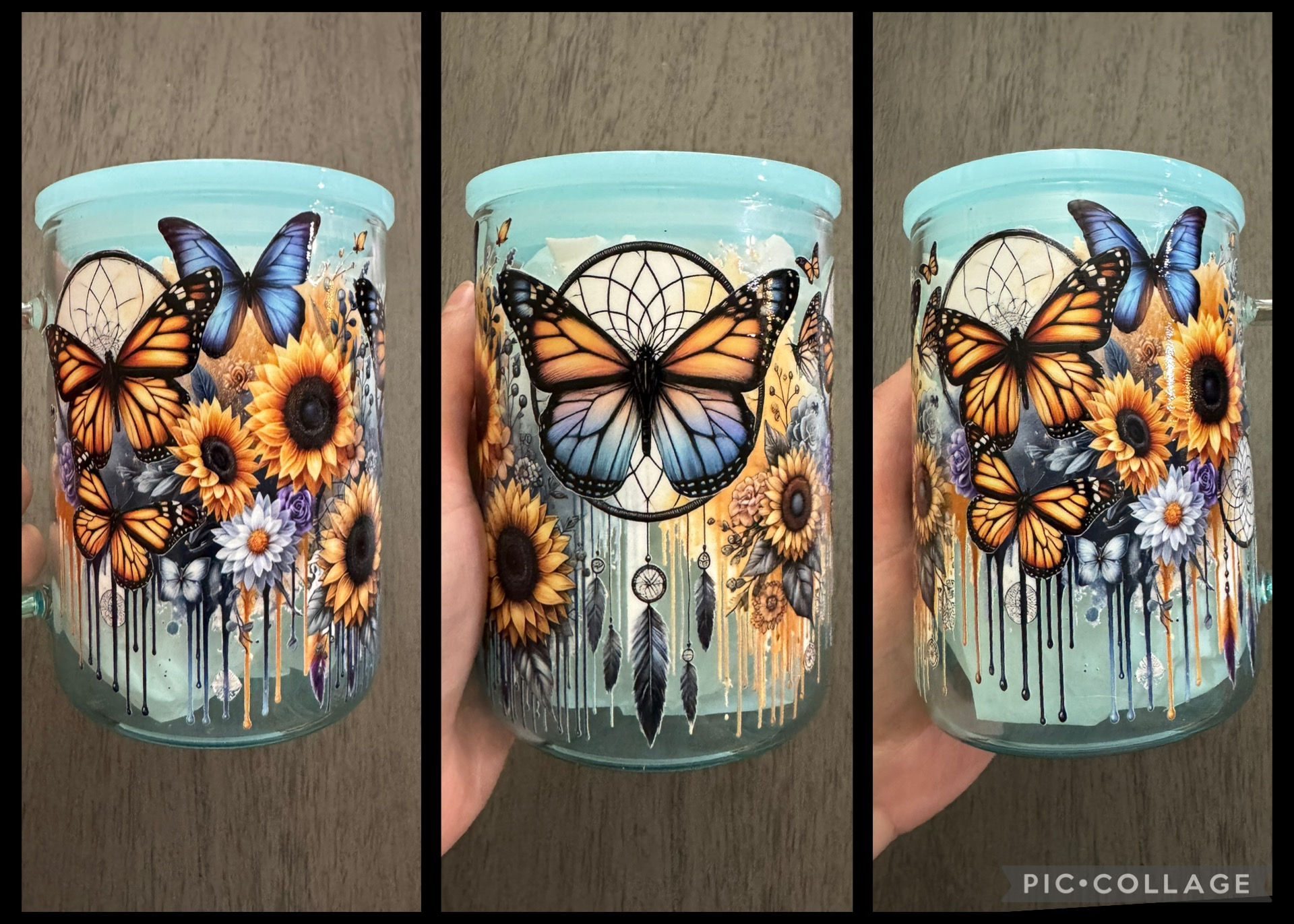Butterflies & Sunflowers || Gradient Glass Mug || 16oz