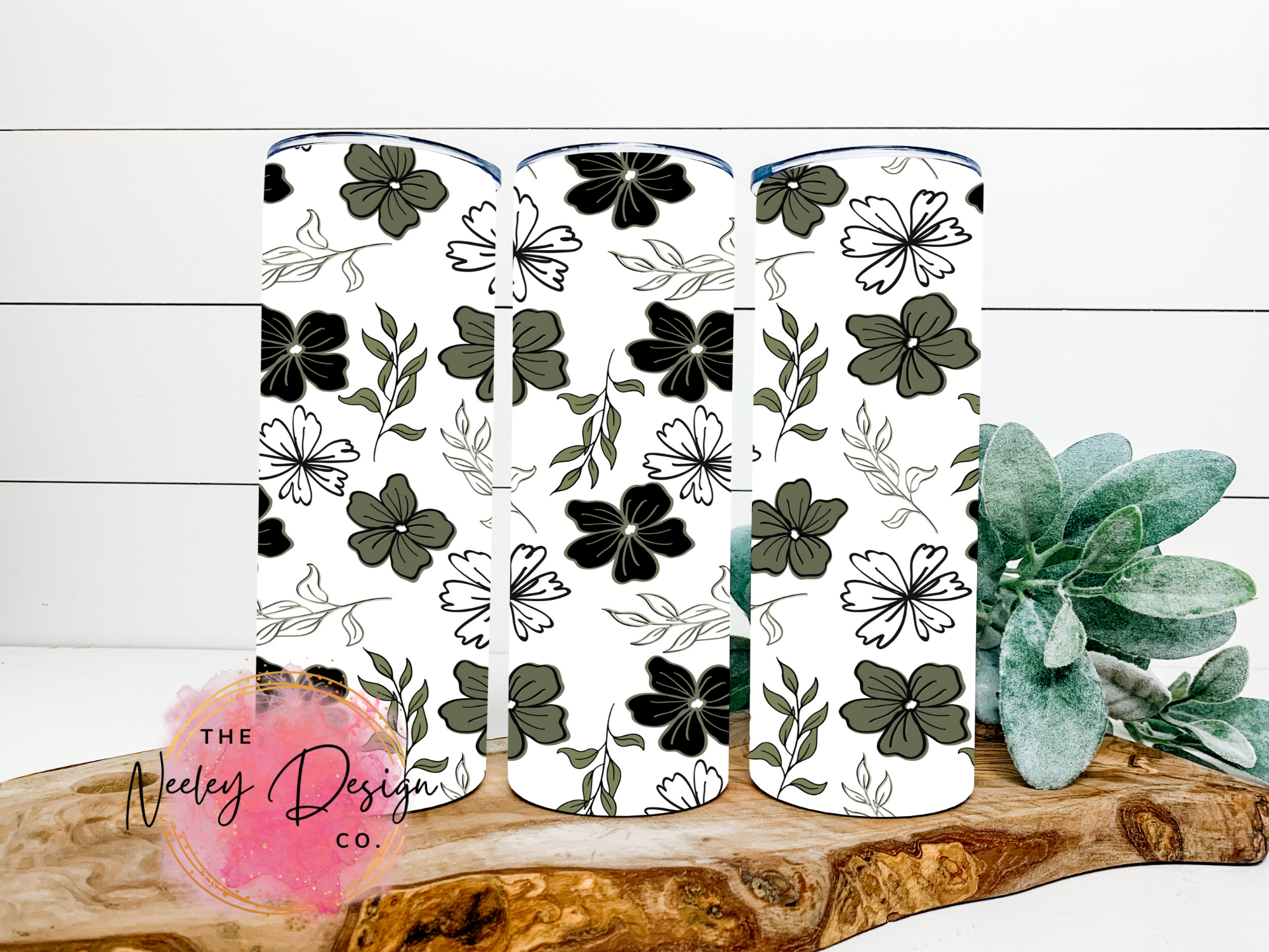 Green Floral Stainless Steel Tumbler