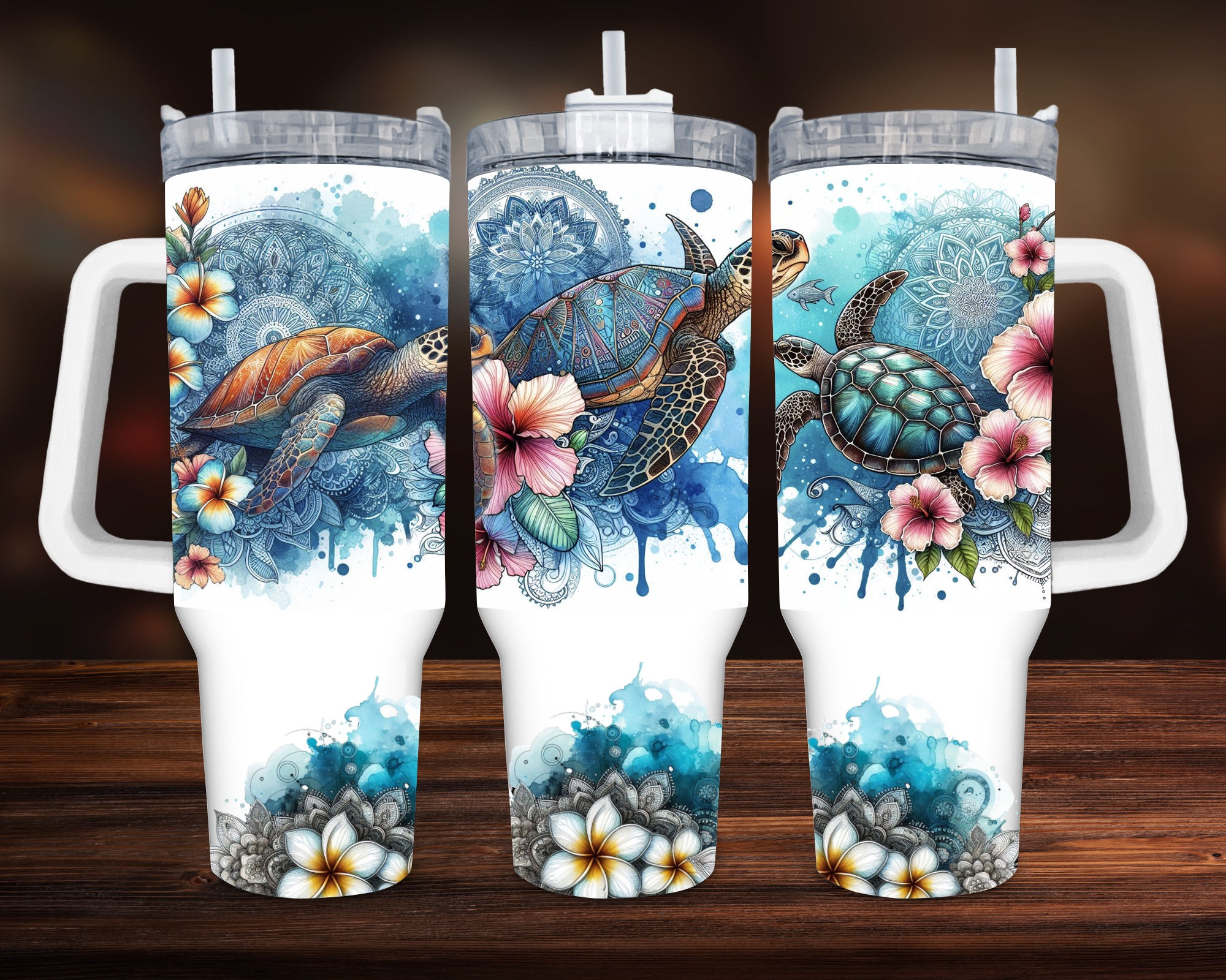 Floral Sea Turtle 40oz Tumbler 