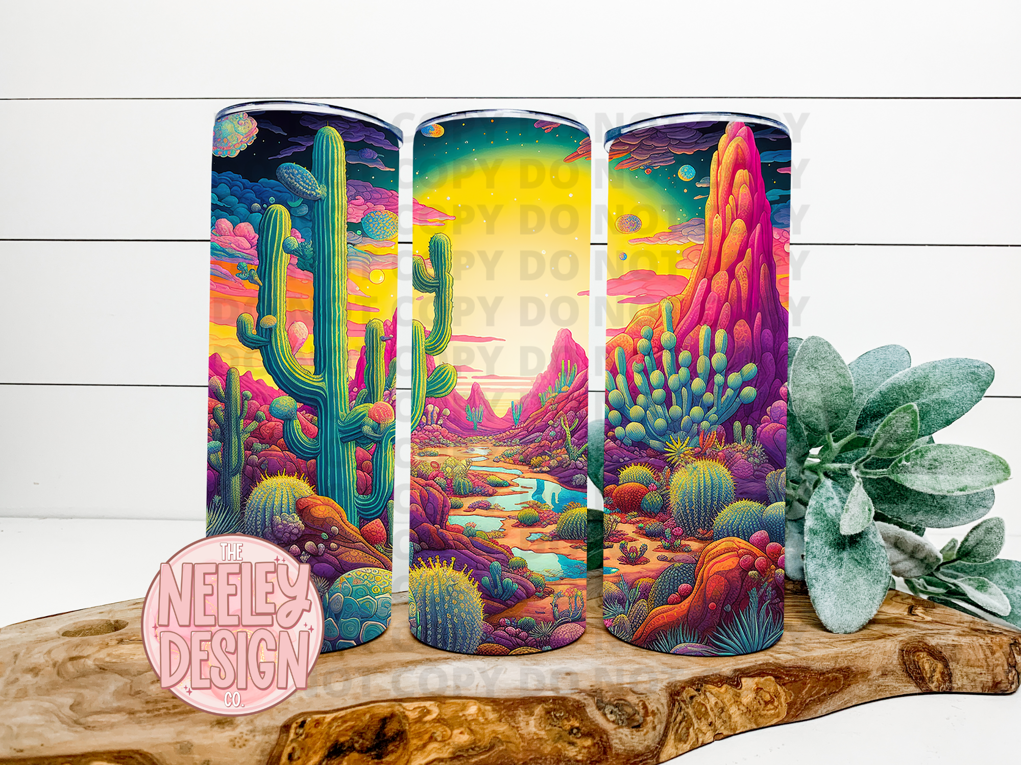 Neon Cactus Desert Sunset Tumbler