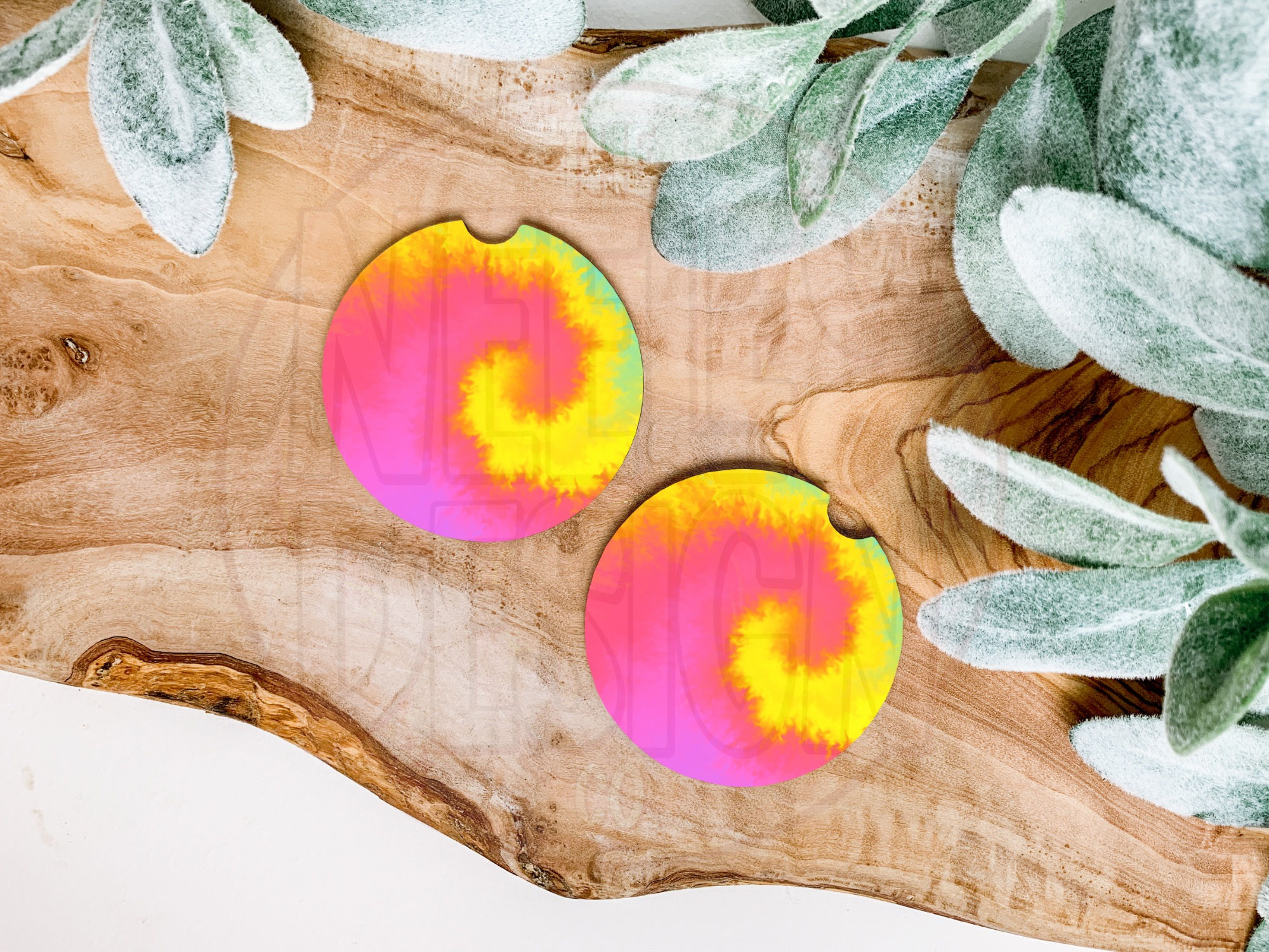 Neon Swirl Tie Dye Car Coaster