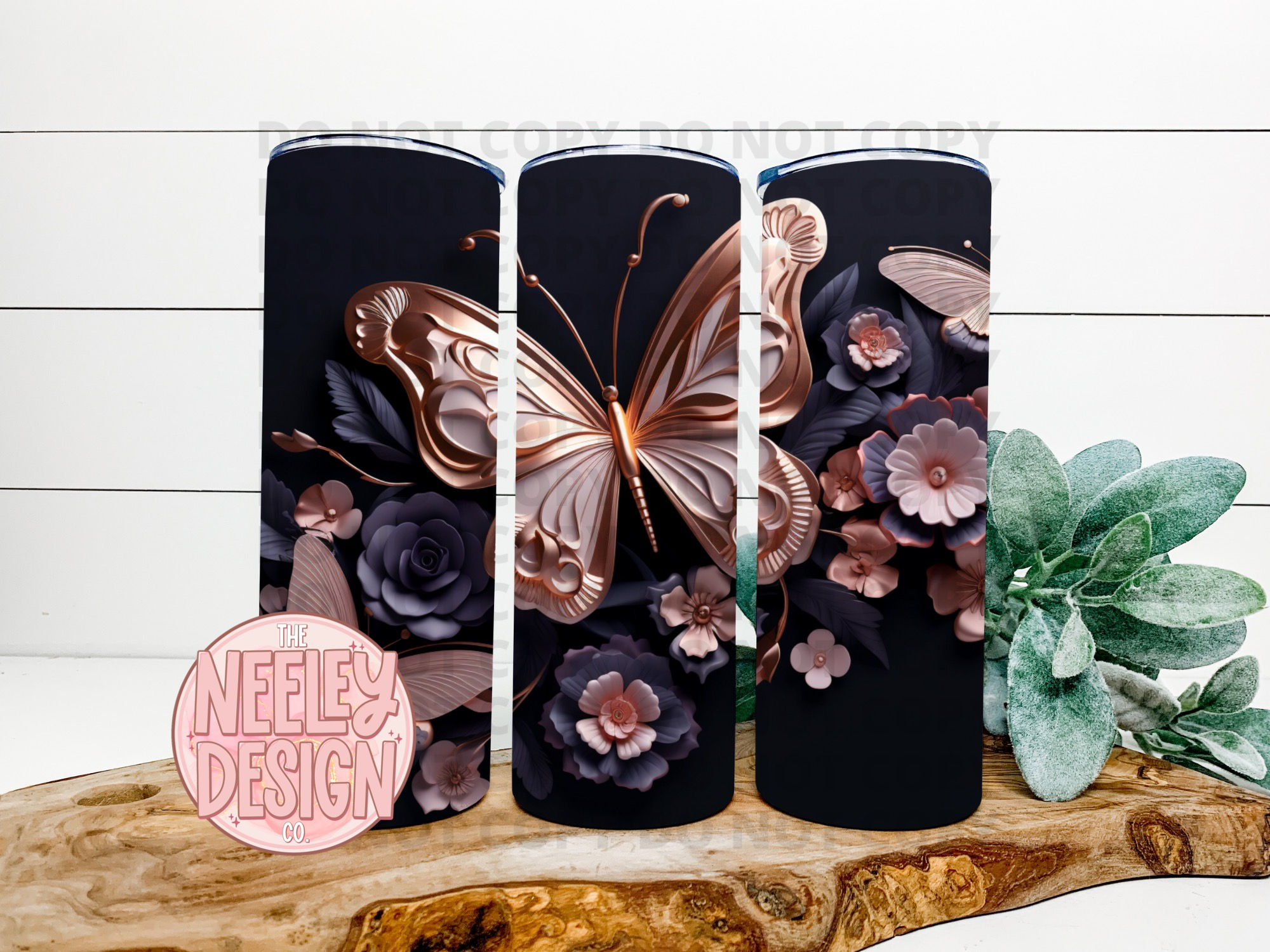 Rose Gold Butterflies 3D Tumbler