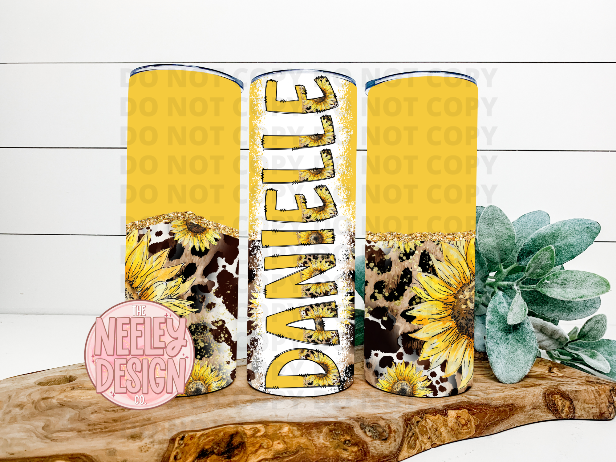 Yellow Sunflower Cheetah Cow Mama Name Tumbler
