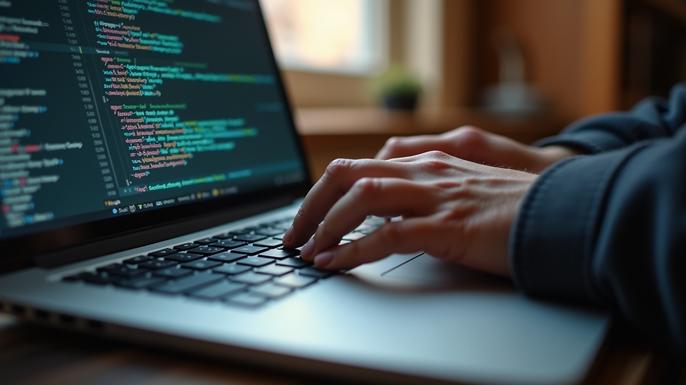 Close-up view of a person coding on a laptop