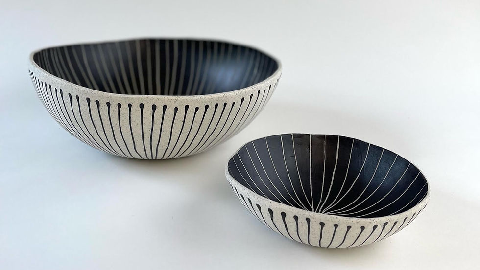 Black and White painted and carved ceramic bowls Live Simply Ceramics 2022