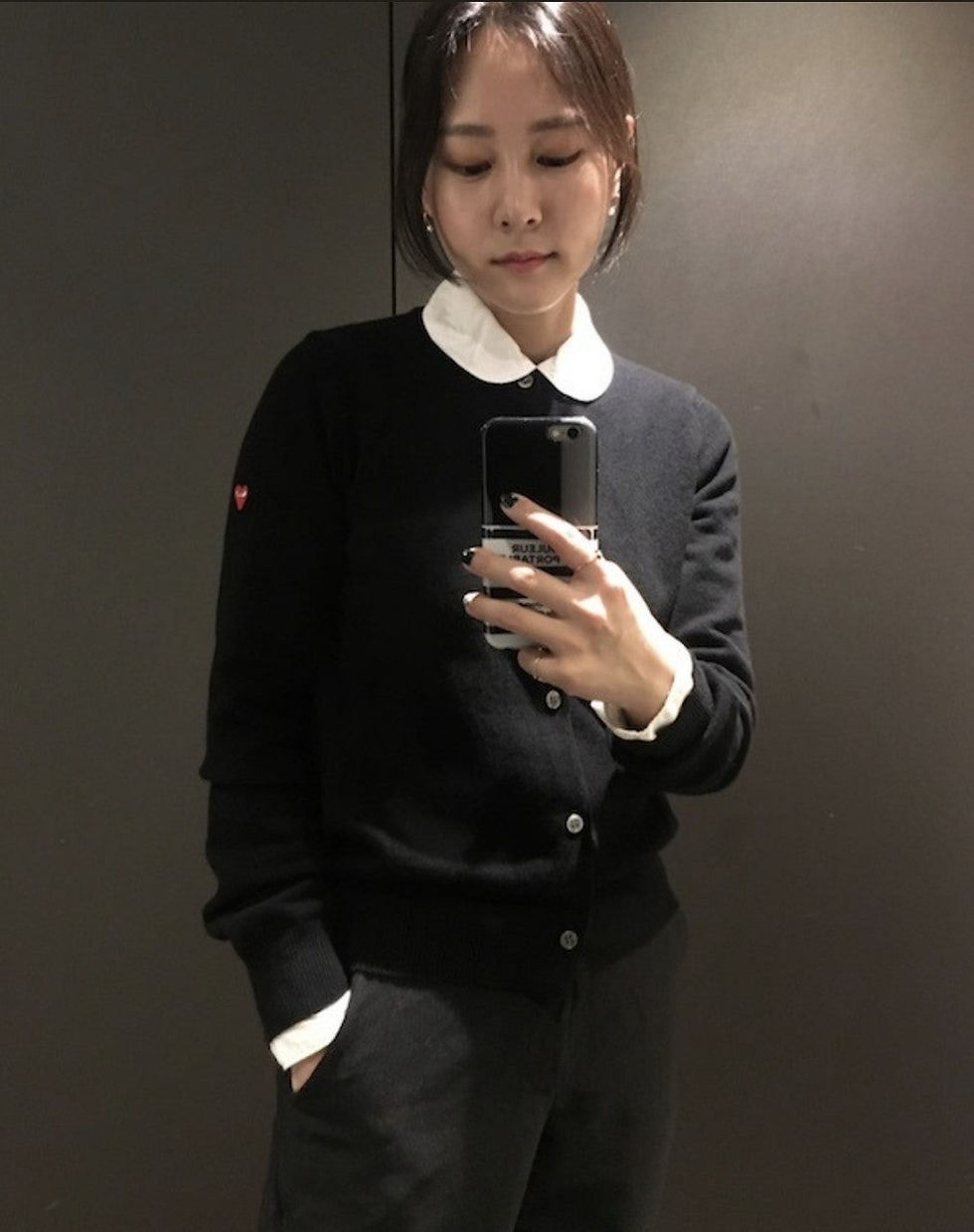 섬네일: 꼼데 가르송 사이드 스몰 하트 로고 라운드 가디건