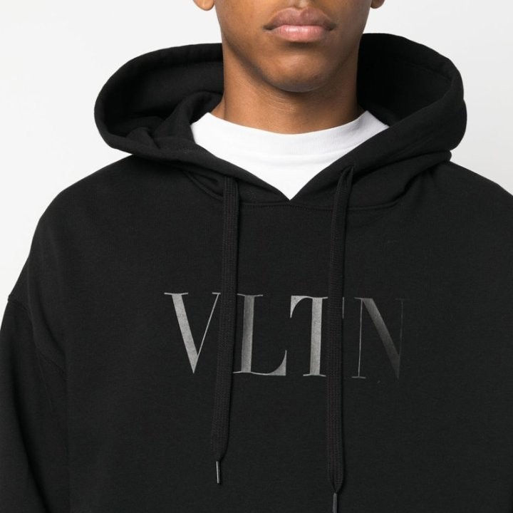 발렌티노 블랙 로고 후드 티