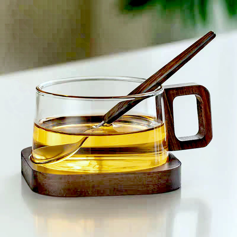 Miniaturbild: 200ml American Latte Glass Coffee Mug With Wooden Tray Spoon Heat-resistant Milk