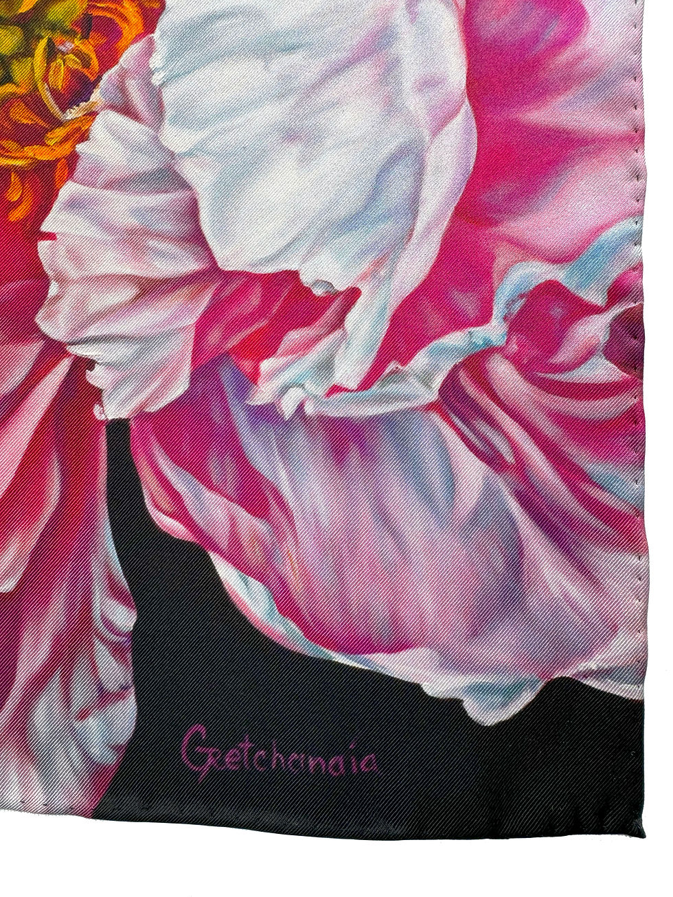Thumbnail: FLORAL POCKET SQUARE silk twill, 35cm x 35cm, hand rolled hem.