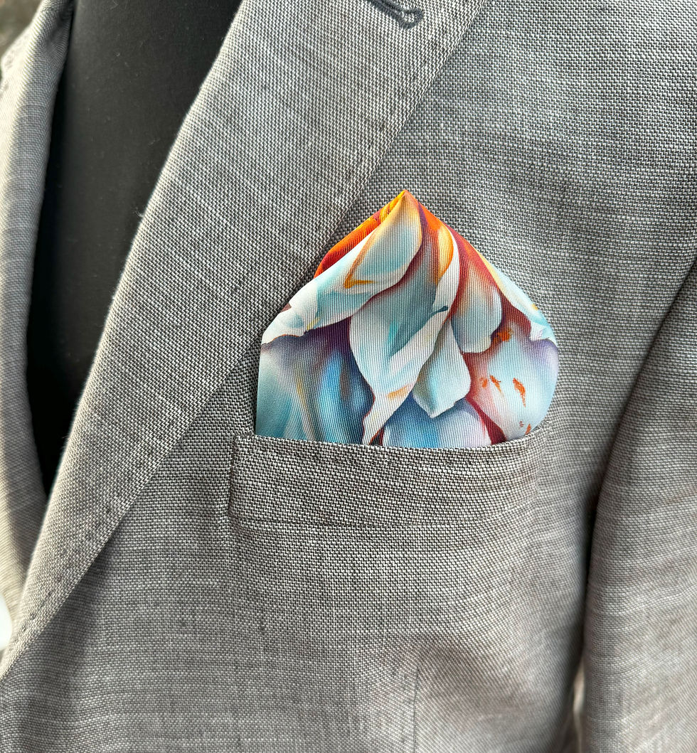 Thumbnail: FLORAL POCKET SQUARE silk twill hand rolled hem, 35cmx35cm
