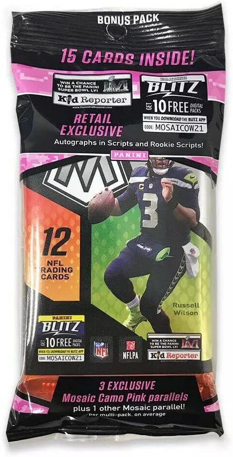 2021 Panini Mosaic Football Cello Fat Pack - 15 Trading Cards per Pack - Fantast