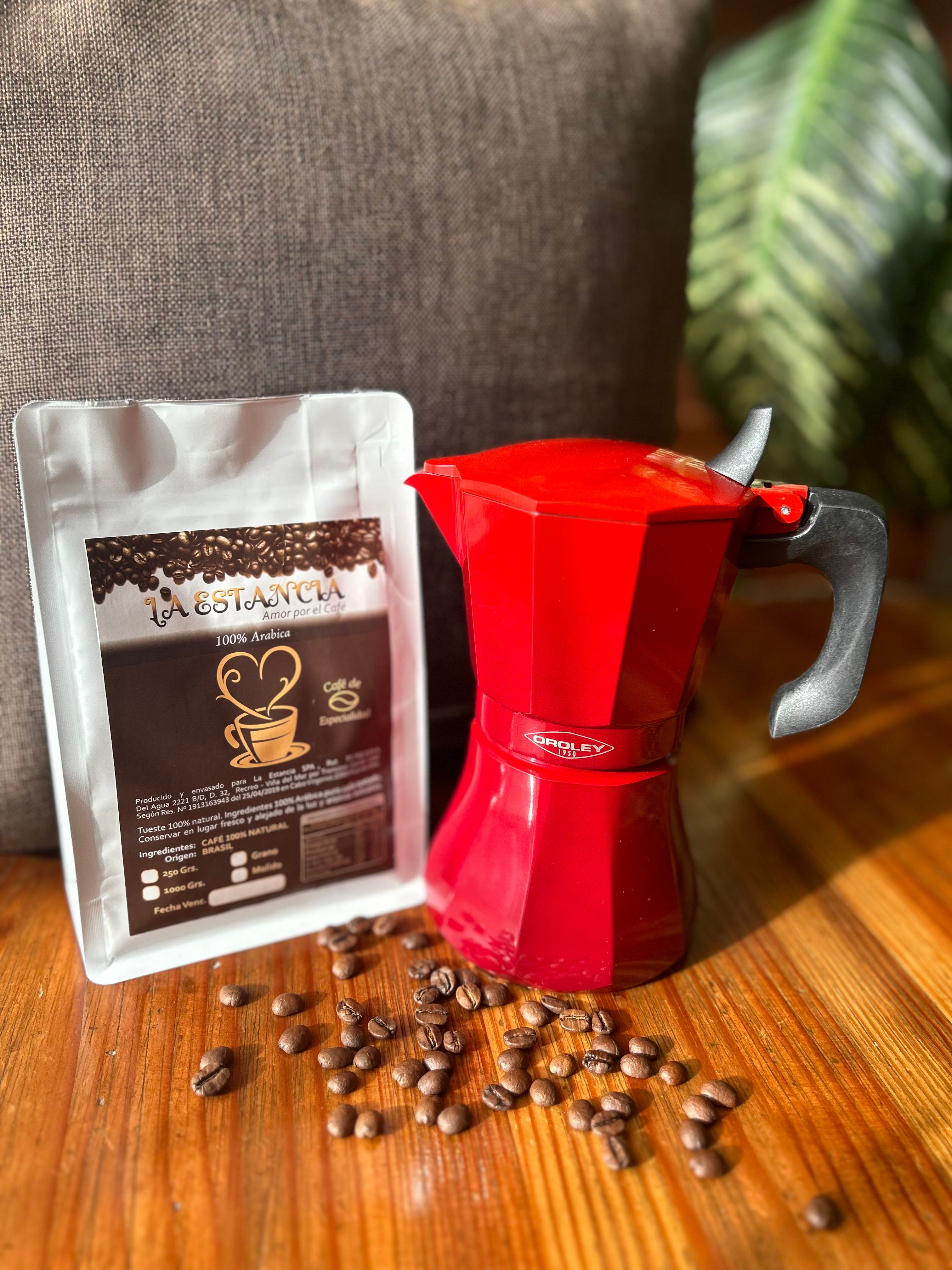 Combo Cafe 250 Grs Mas Cafetera Italiana Roja 6 Tazas