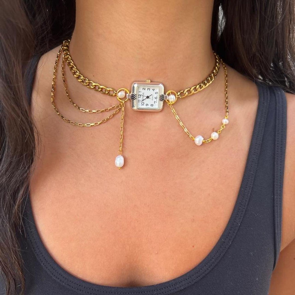 Thumbnail: Watch Necklace with pearls in gold 