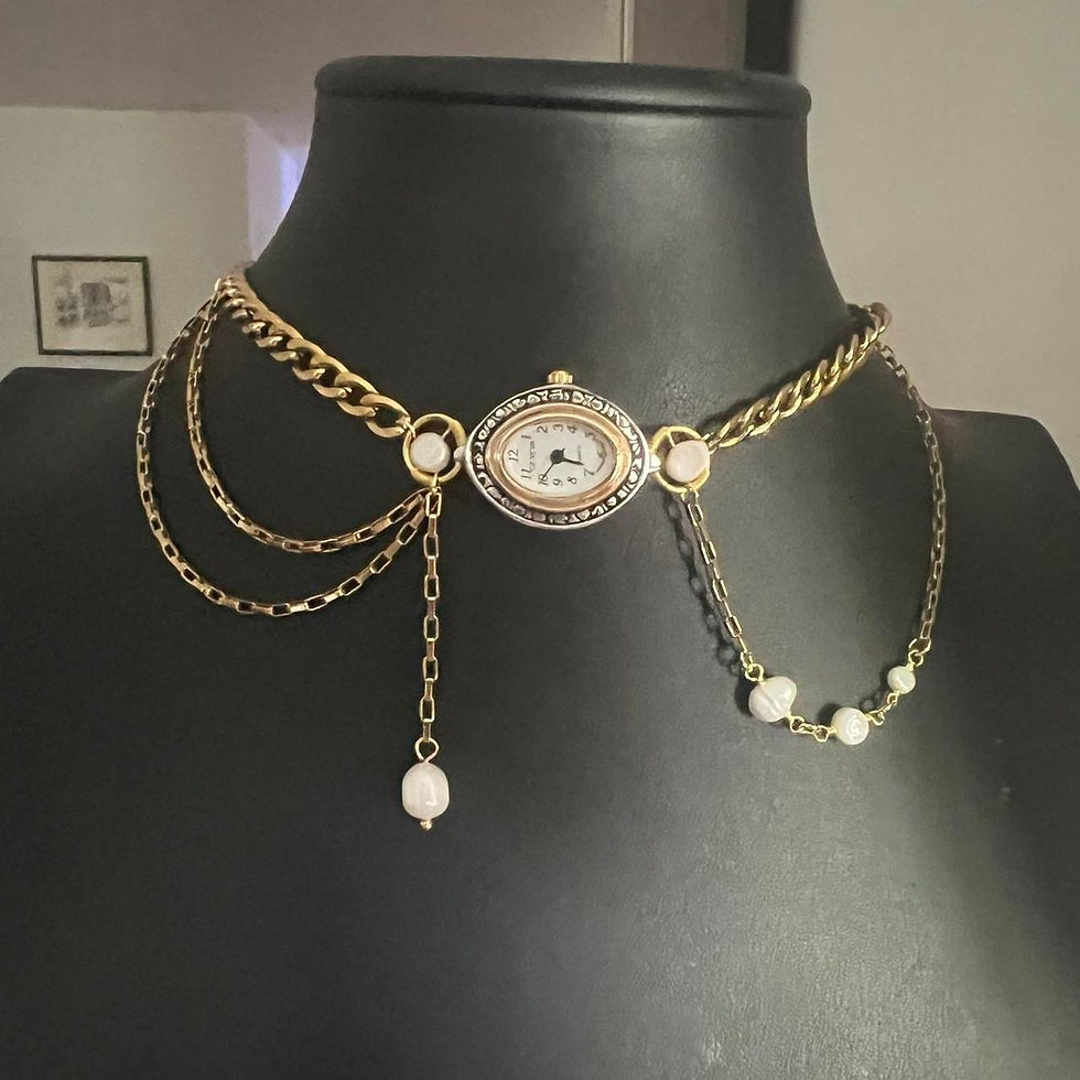 Miniatura: Watch Necklace with pearls in gold 