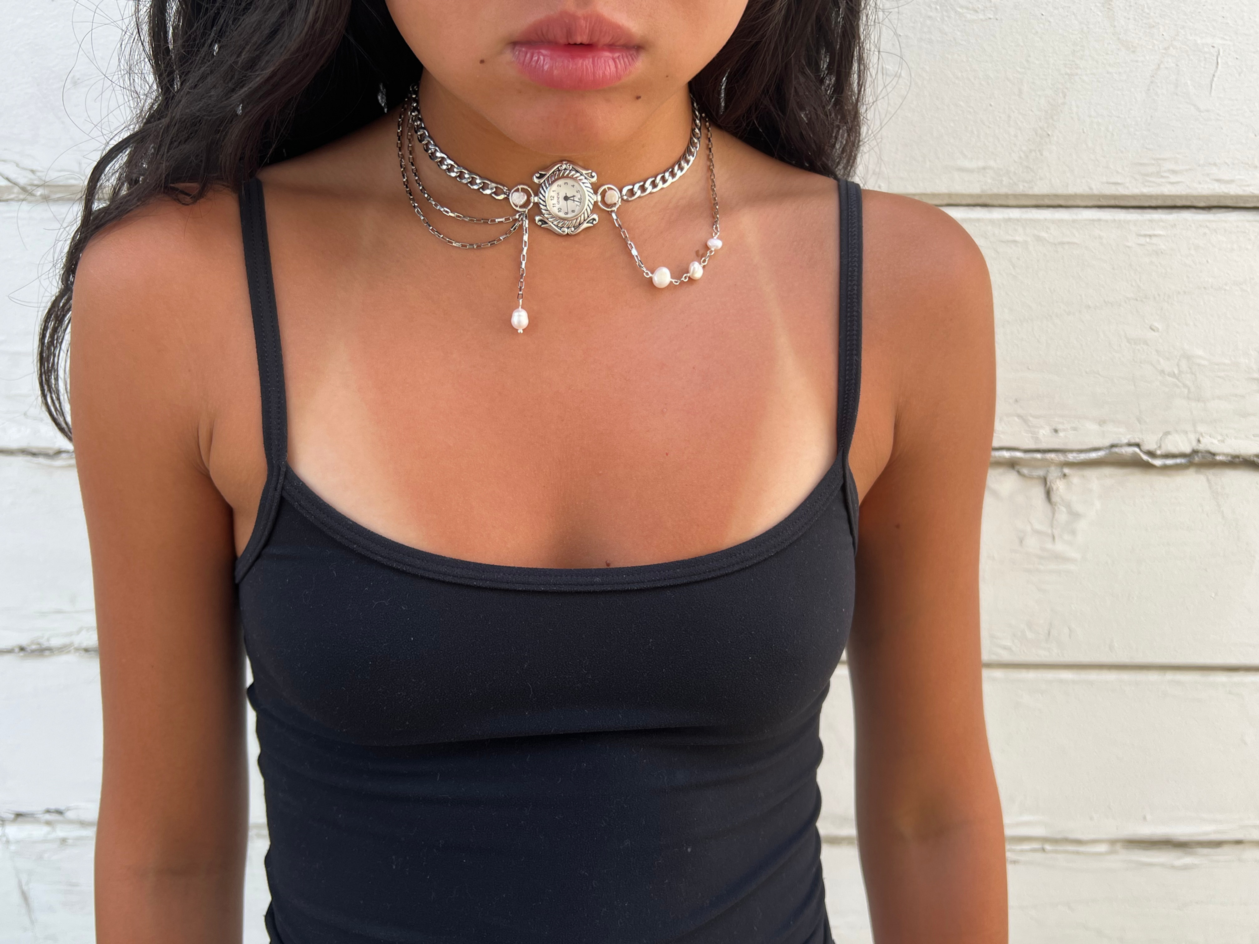 Watch Necklace with pearls