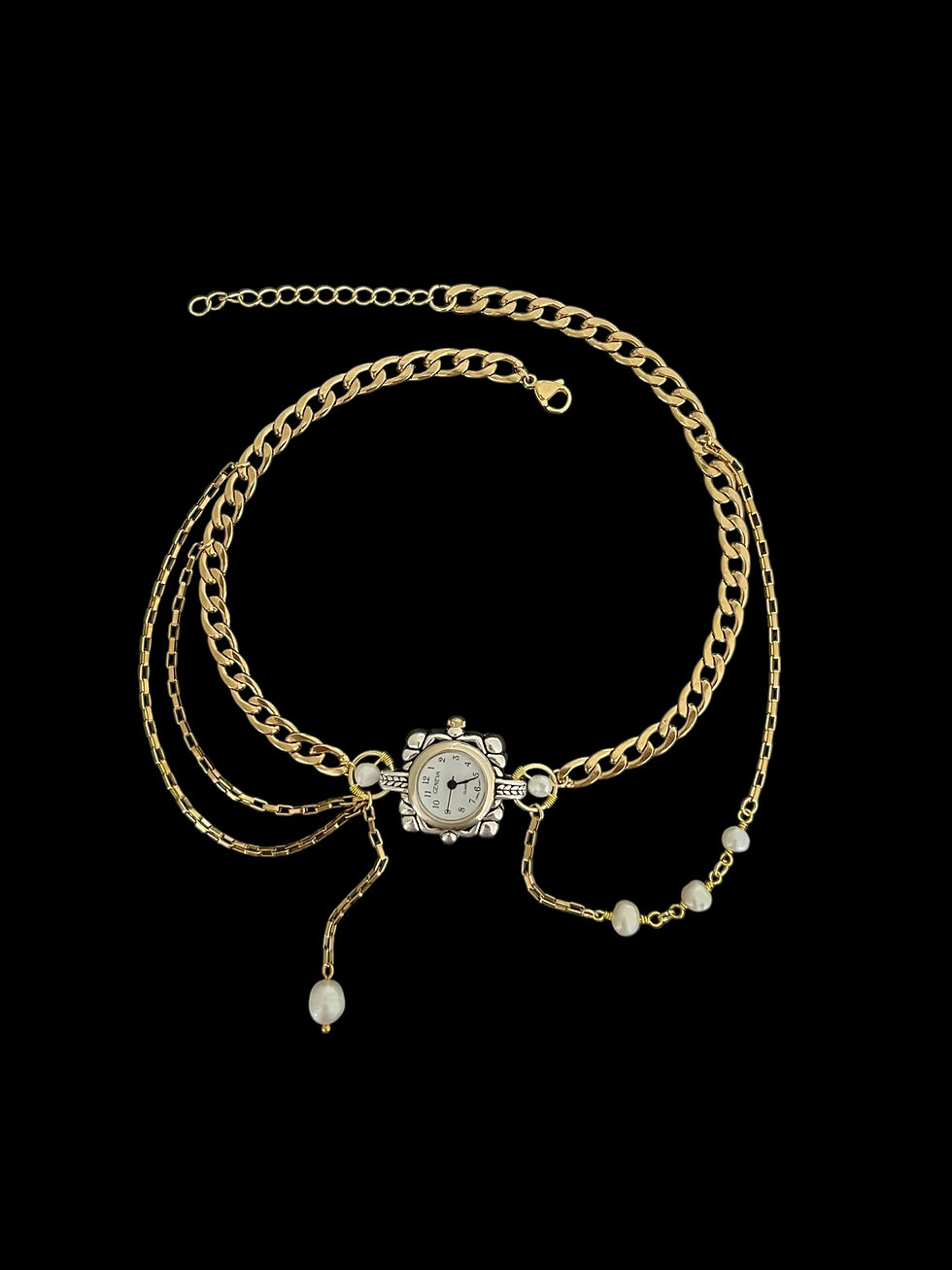 Thumbnail: Watch Necklace with pearls in gold 