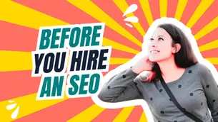 "Before You Hire An SEO" (The text Crystal Waddell is looking up at in the image.
