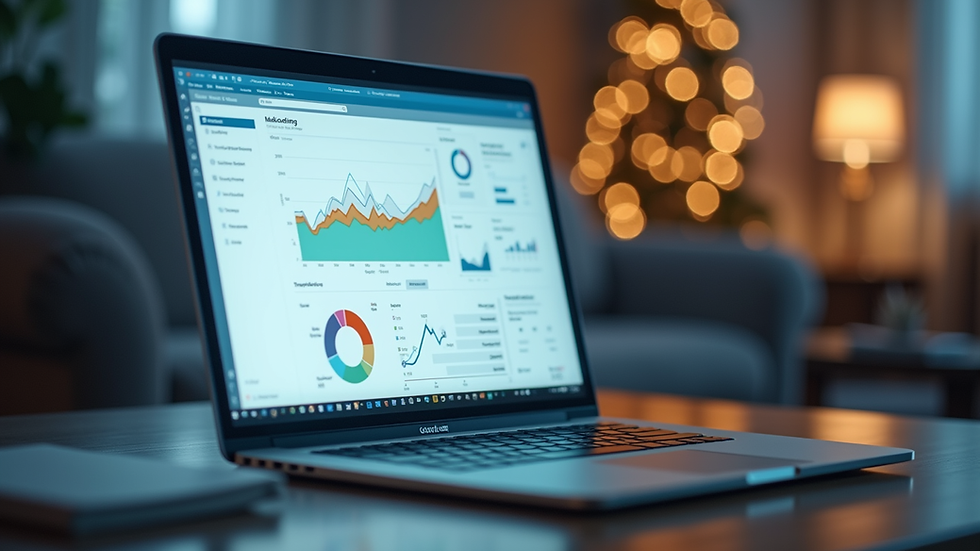 Eye-level view of a laptop screen showing a digital marketing dashboard
