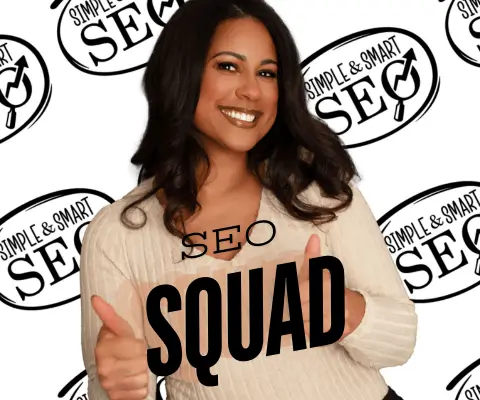 Crystal Waddell gives the thumbs up sign in a graphic promoting the SEO Squad!