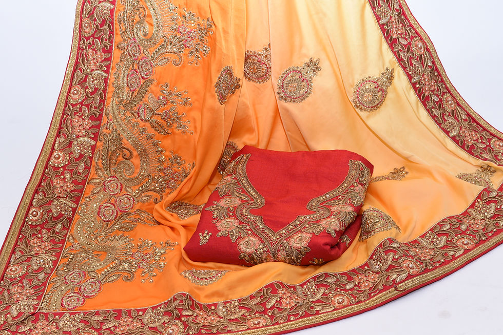 Thumbnail: Yellow Orange Satin Silk Saree