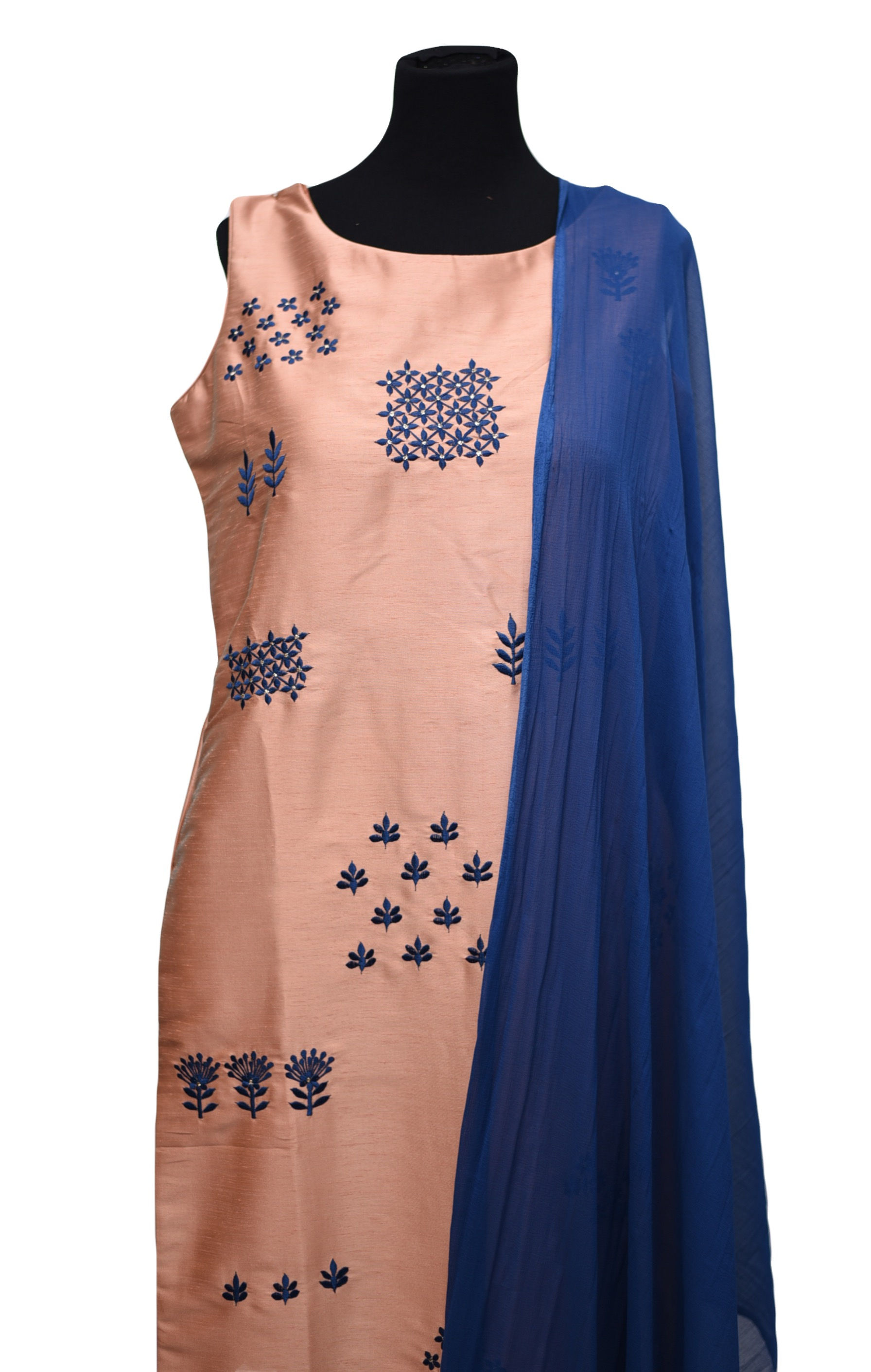 Pretty Copper Blue Churidaar Suit in Silk