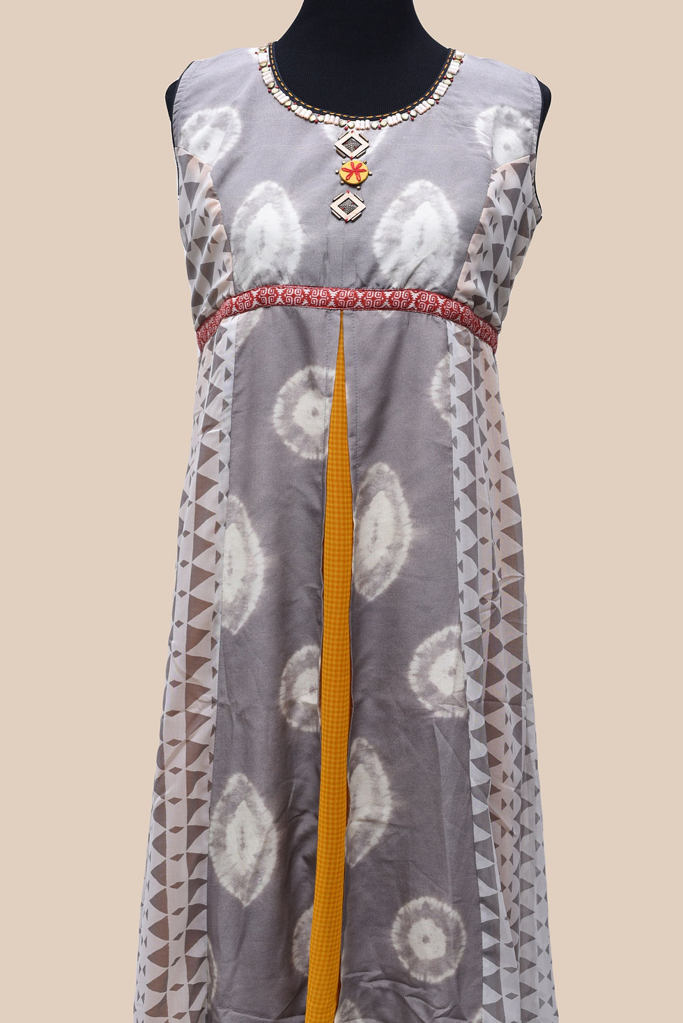 Thumbnail: Flared Designer Kurti Grey and Yellow