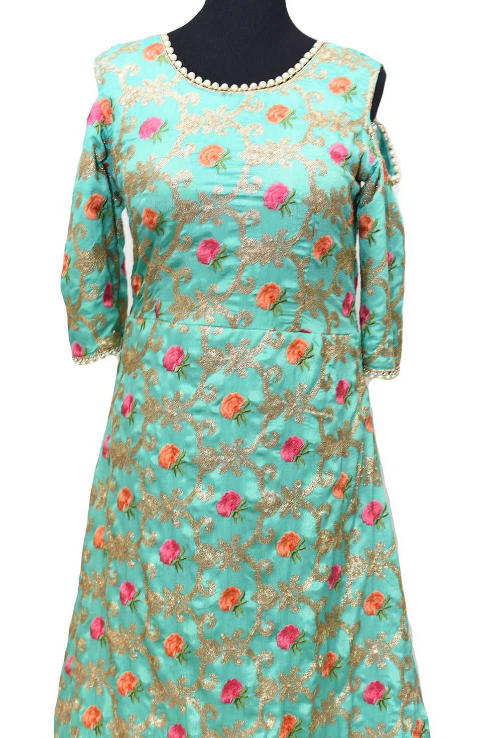 Thumbnail: Floral Green Chiffon Silk Gown