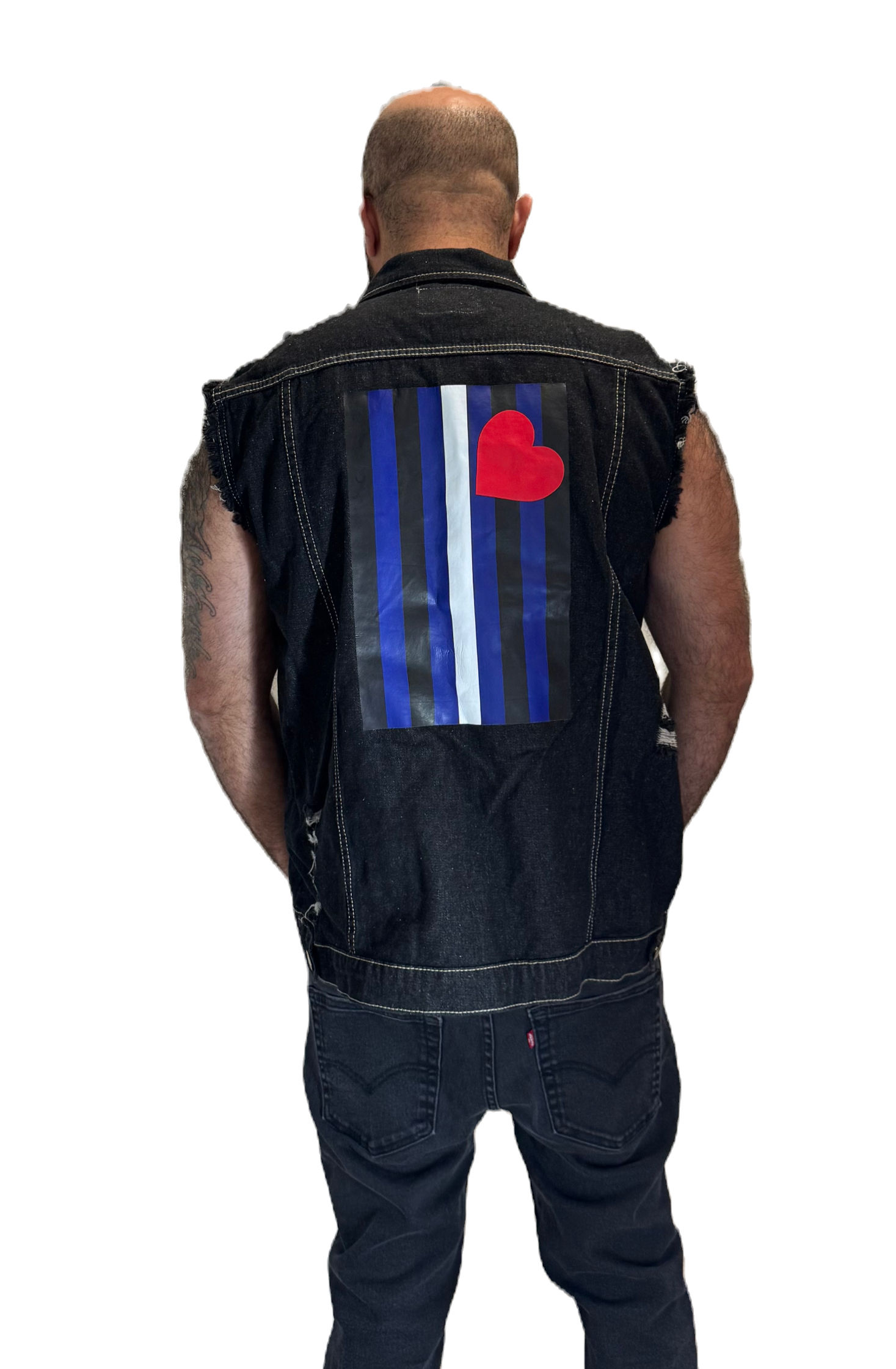 Leather Pride Denim Vest- Sleeveless